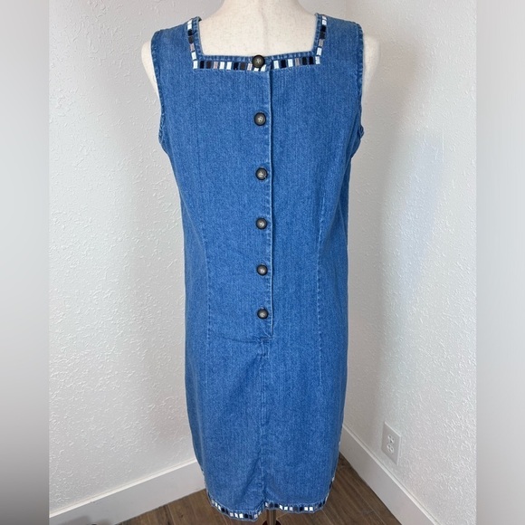 VNTG Y2K Christopher & Banks Denim Jumper Mini Shift Dress - Picture 4 of 9